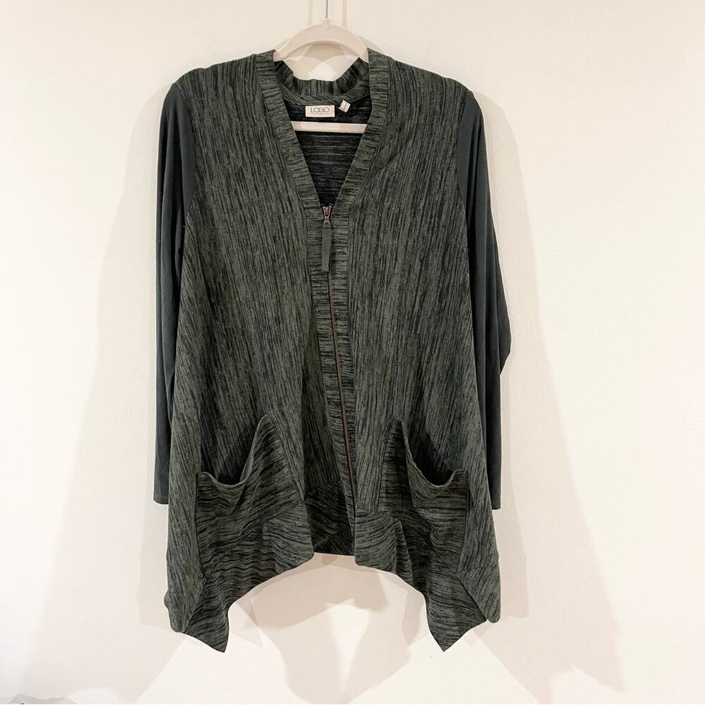 LOGO by Lori Goldstein Long Sleeve Cardigan Sweater Tunic Top Zip Front size M